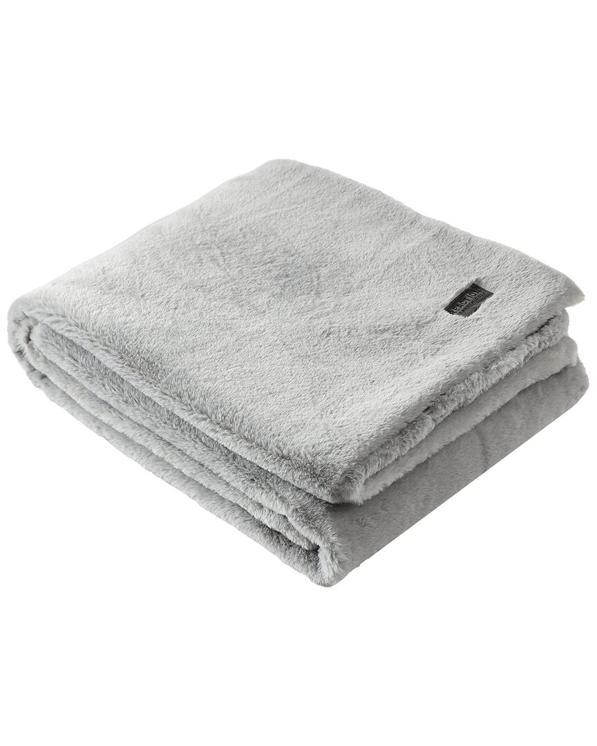 Kenneth Cole Reaction Faux Fur Mink Solid Reversible Throw Blanket In Grey