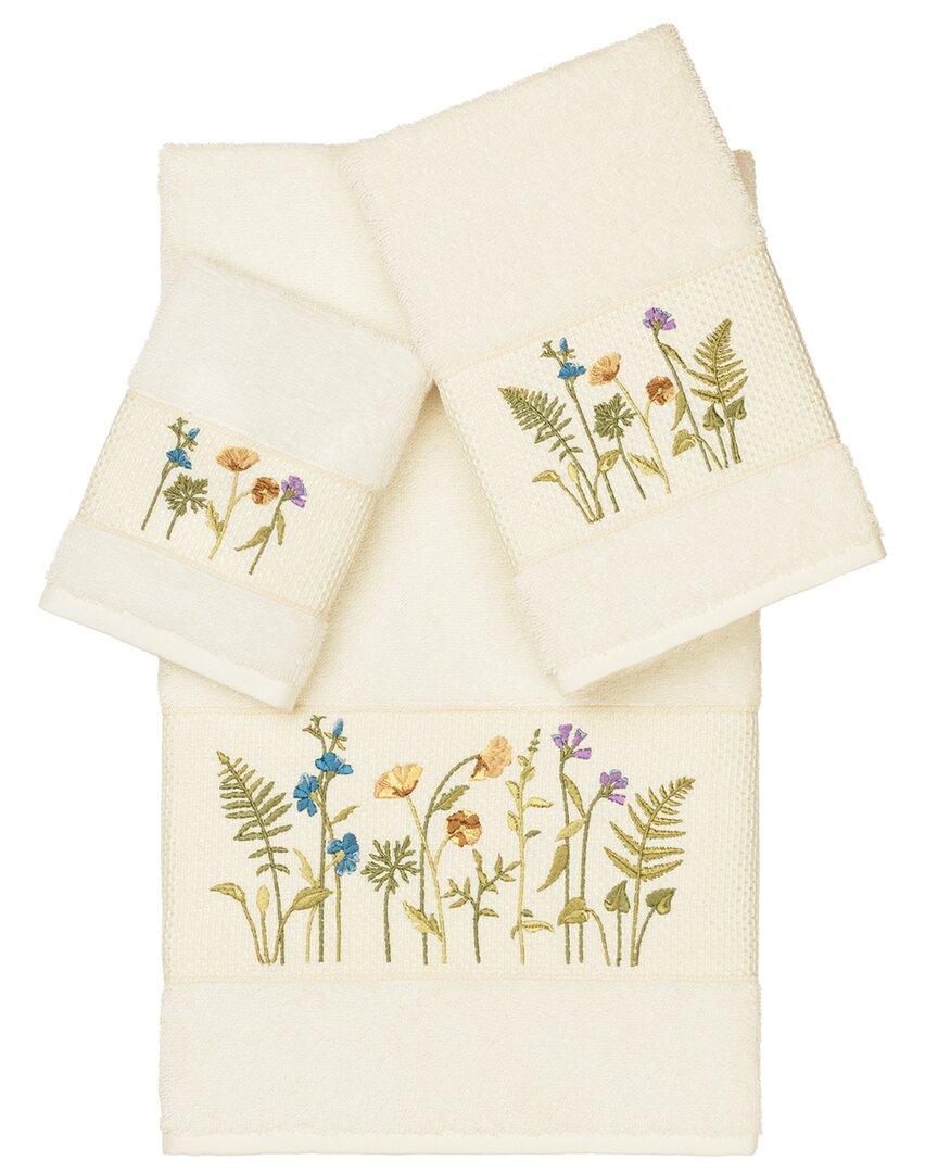 Linum Home Textiles Turkish Cotton Serenity 3pc Embellished Towel Set In Cream