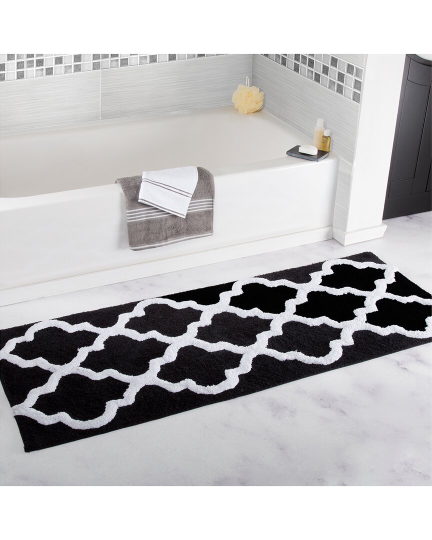 Lavish Home Cotton Extra Long Bath Mat In Black