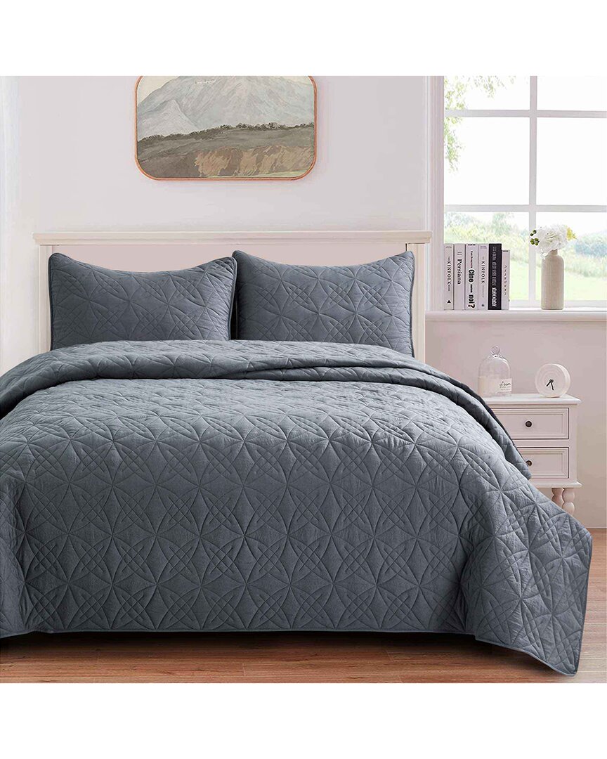 Unikome Quilted Reversible Coverlet Set In Grey
