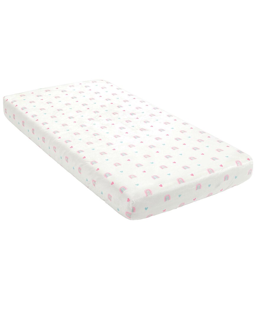 Lush Decor Llama Love Rainbow Soft & Plush Fitted Crib Sheet In Pink