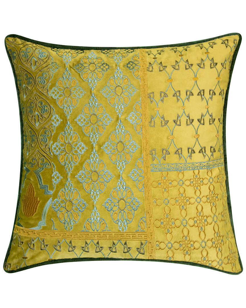 Edie Home Velvet Patchwork Embroidered Decorative Pillow In Moss