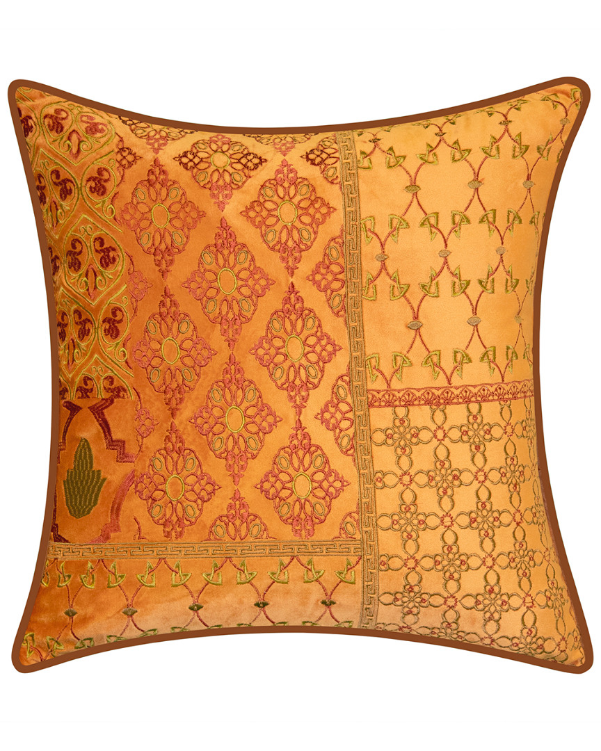 Edie Home Velvet Patchwork Embroidered Decorative Pillow