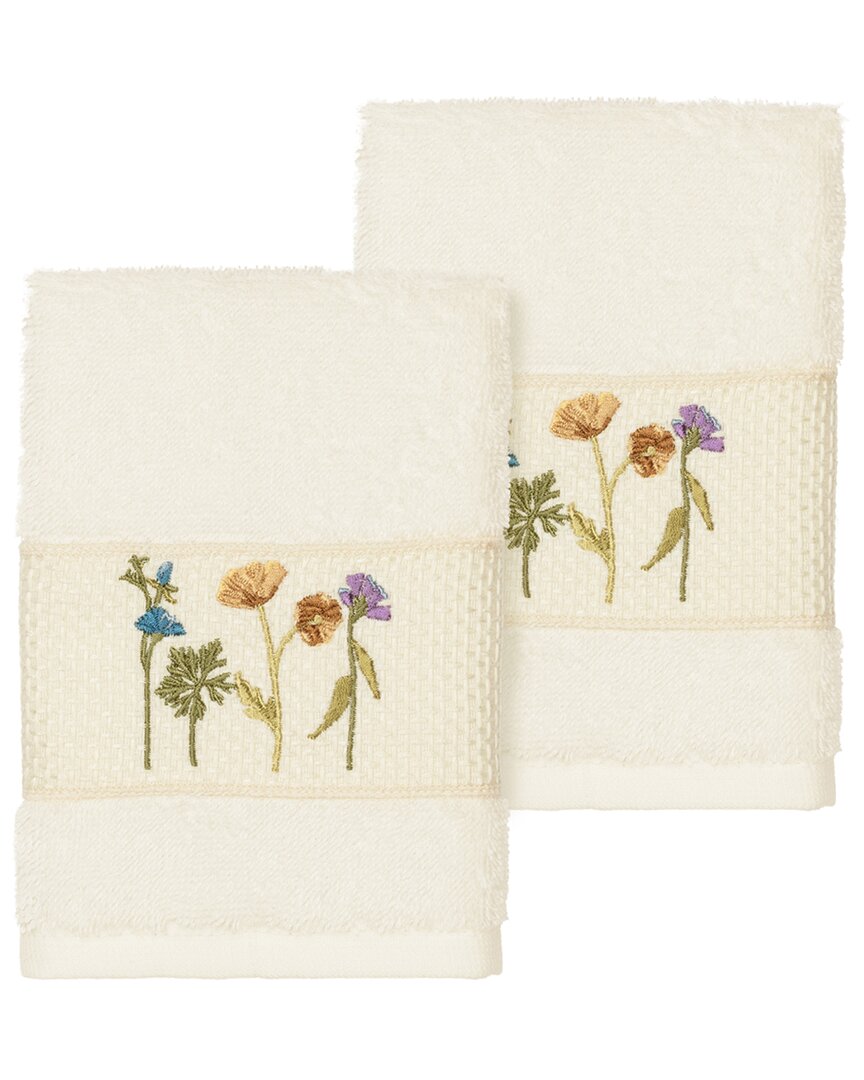 Linum Home Textiles Turkish Cotton Serenity 2pc Embellished Washcloth Set In Cream