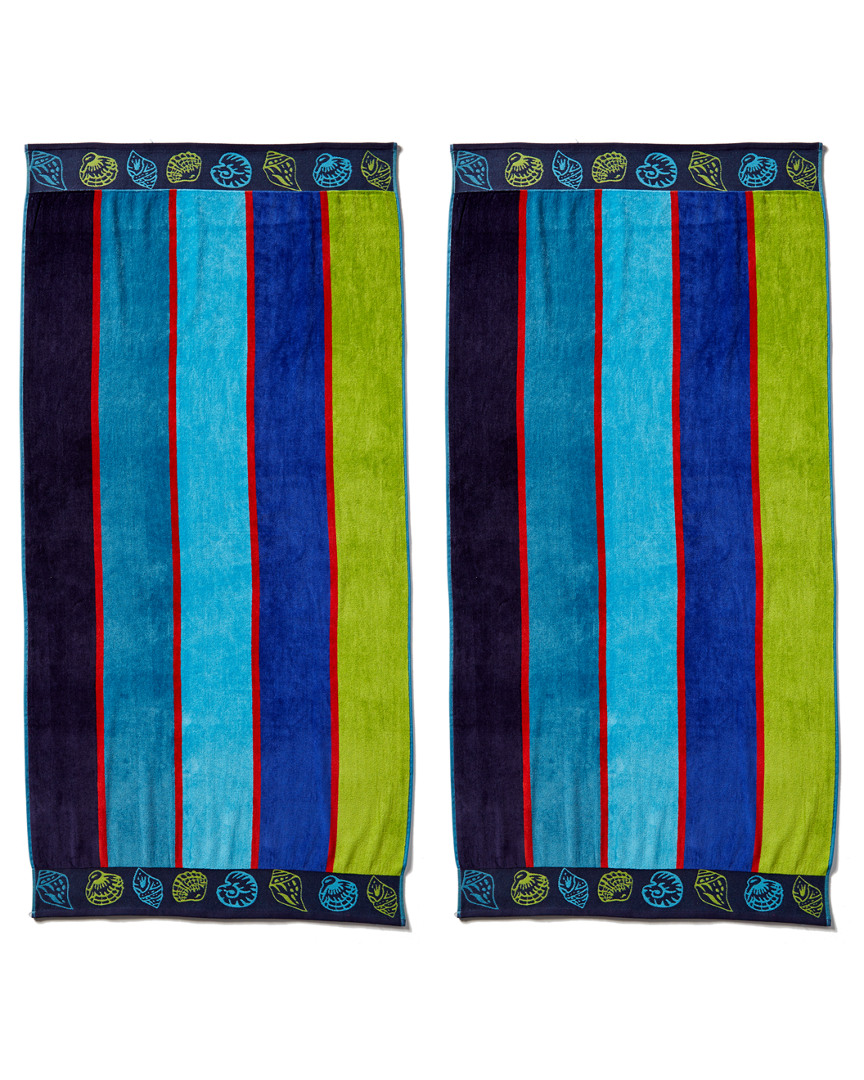 Home City Set Of Two Sea Shells Blue Beach Towels In Multi