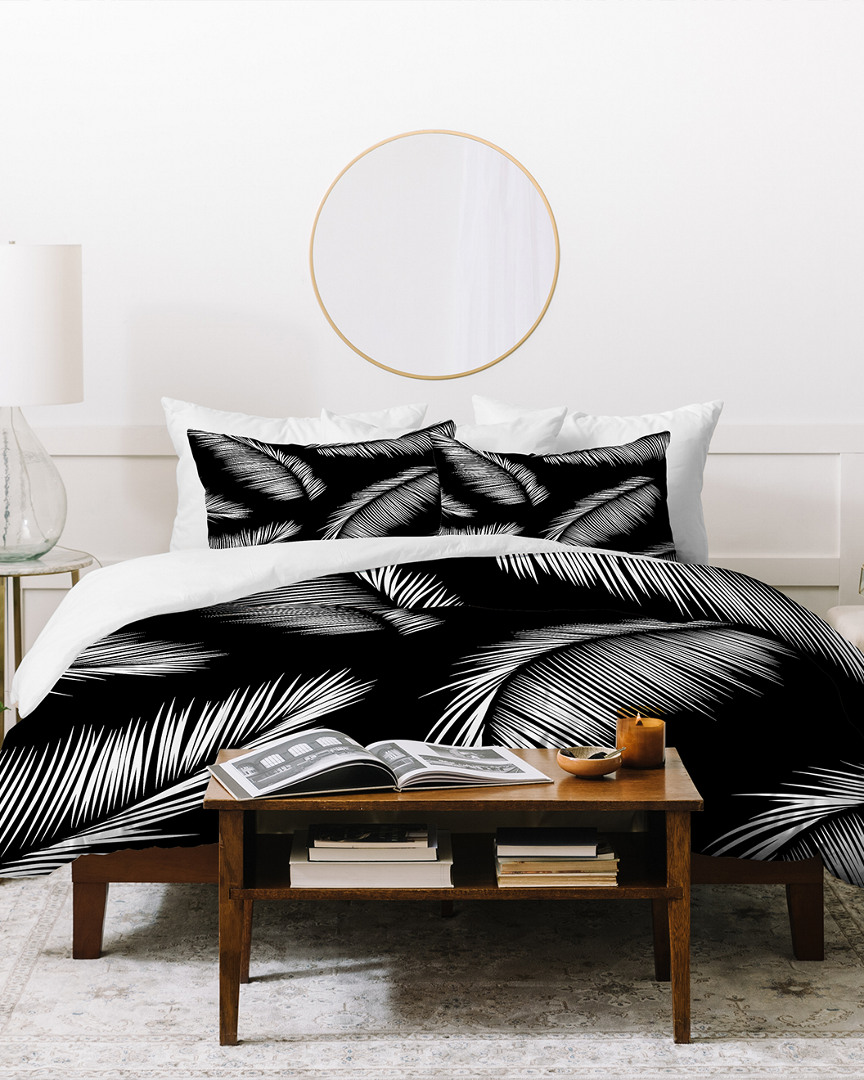 Deny Designs Kelly Haines Monochrome Palm Leaves Duvet Cover Set