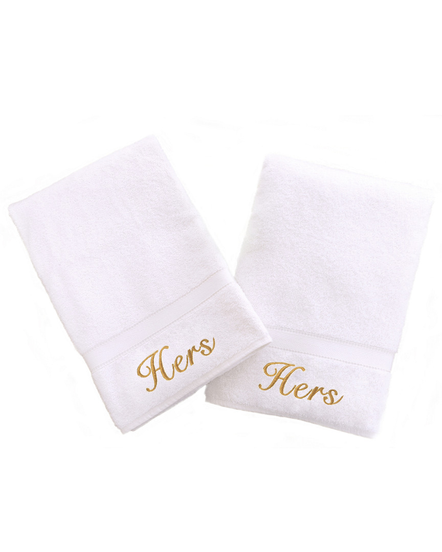 Linum Home Textiles Hers And Hers 2pc Hand Towel Set In White