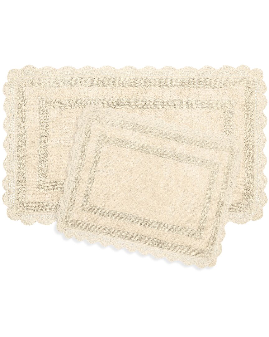 Laura Ashley Cotton Crochet 2pc Bath Rug Set