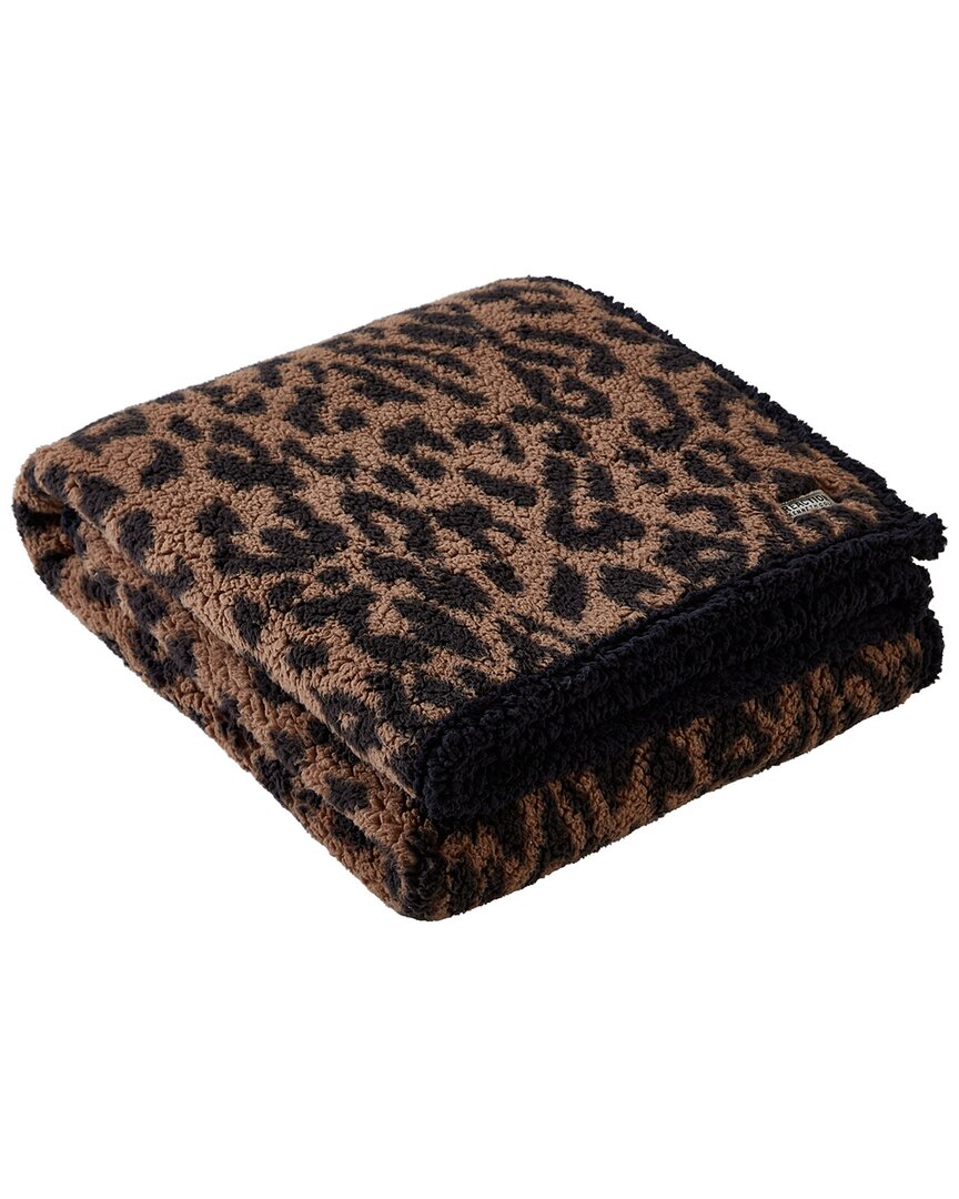 Kenneth Cole Reaction Hudson Leopard Sherpa Reversible Throw Blanket