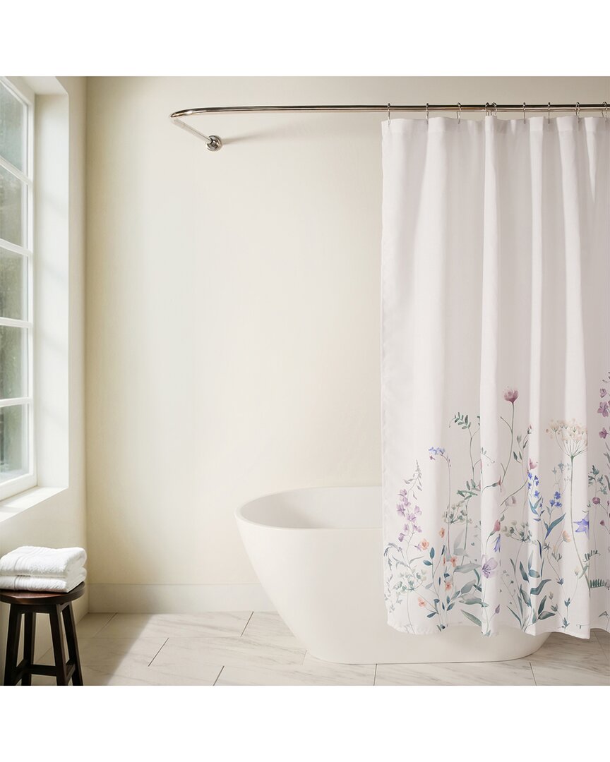 Home Collection Shower Curtain In Wild Flowers In White