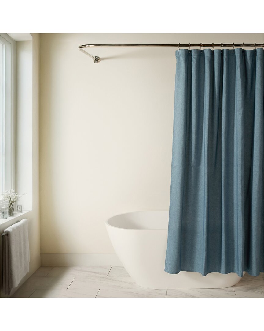 Home Collection Linen-look Textured Woven Shower Curtain In Blue