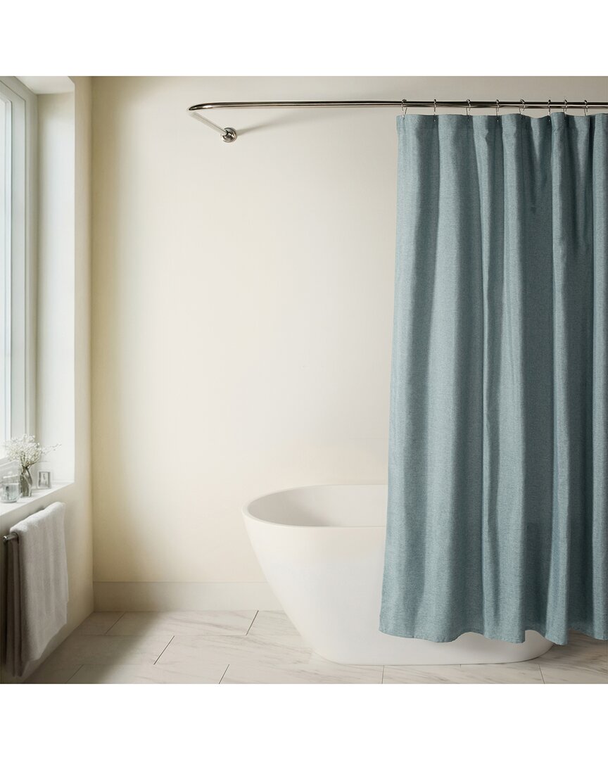 Home Collection Linen-look Textured Woven Shower Curtain In Blue