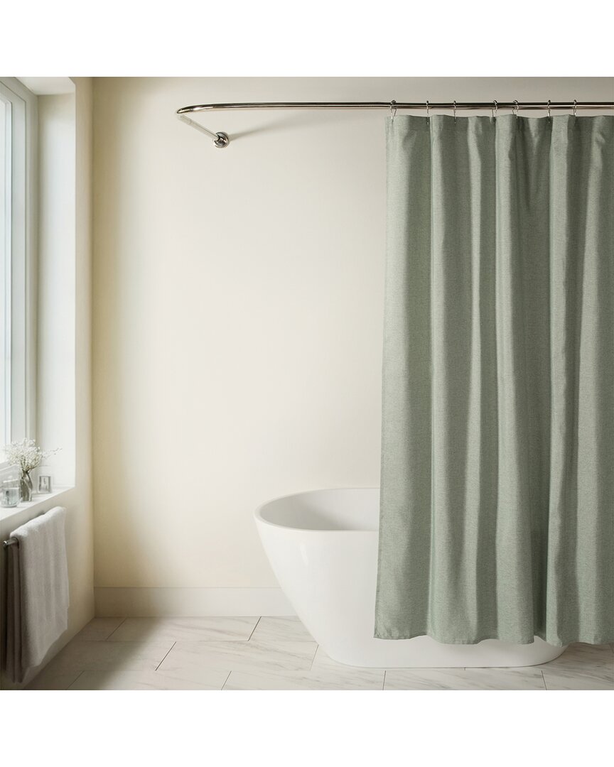 Home Collection Linen-look Textured Woven Shower Curtain In Green