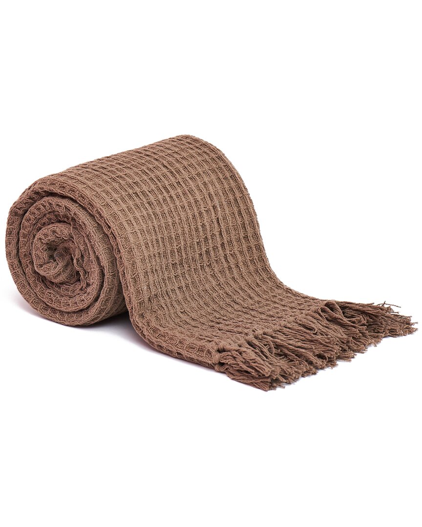 Harkaari Waffle Pattern Throw With Fridge Ends In Taupe