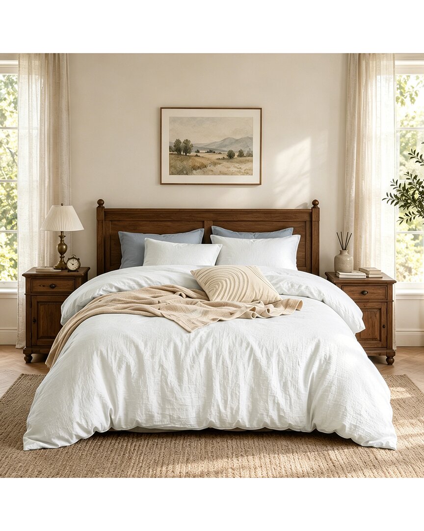 Awesome Home Linen Solid Duvet Set In White