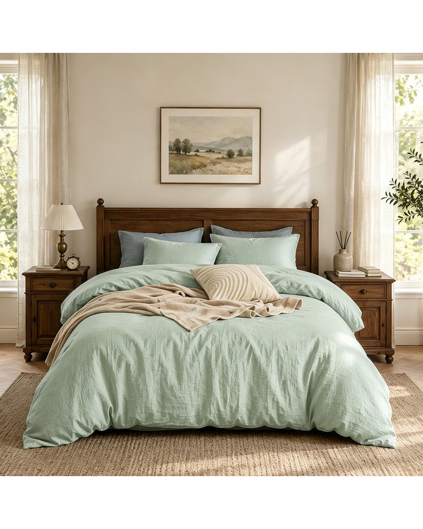 Awesome Home Linen Solid Duvet Set In Green
