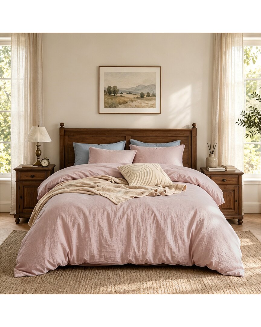 Awesome Home Linen Solid Duvet Set In Pink