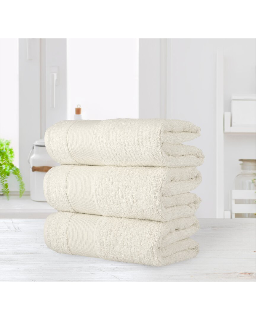 Chic Home Luxurious 3pc Pure Turkish Cotton Bath Towel Set In Beige