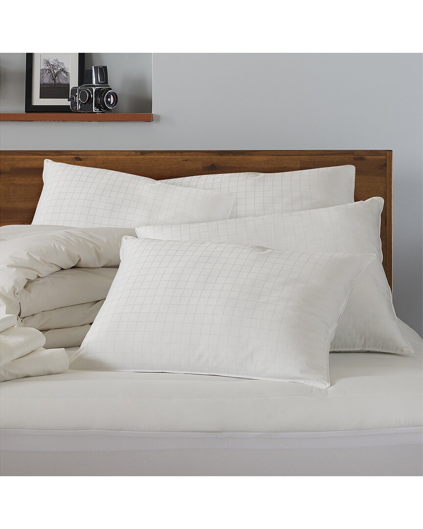 Ella Jayne Exquisite Set Of 4 Soft Gel Filled Dobby Windowpane Shell Stomach Sleeper Pillow In White