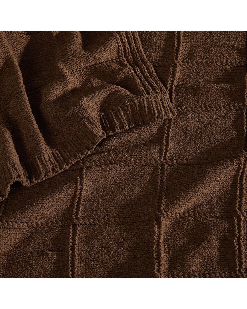 Brooklyn Loom Chenille Grid Knit Throw In Brown