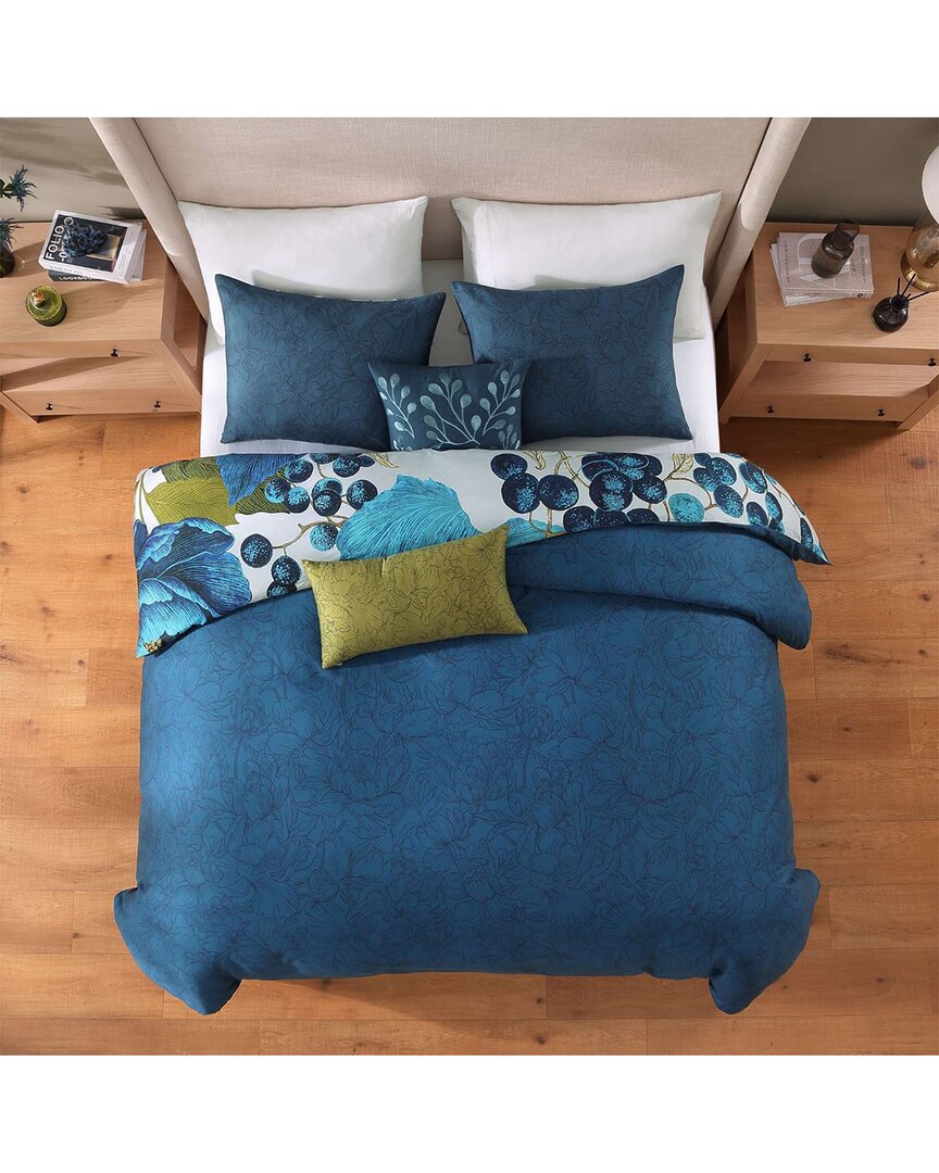 Bebejan 220 Thread Count Teal Tapestry Reversible Comforter Set In Blue