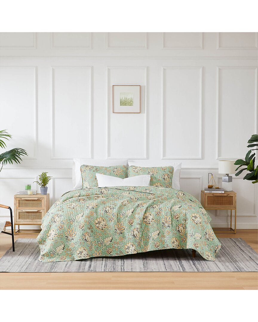 Southshore Fine Linens Jacobean Willow Oversized Quilt Set In Green