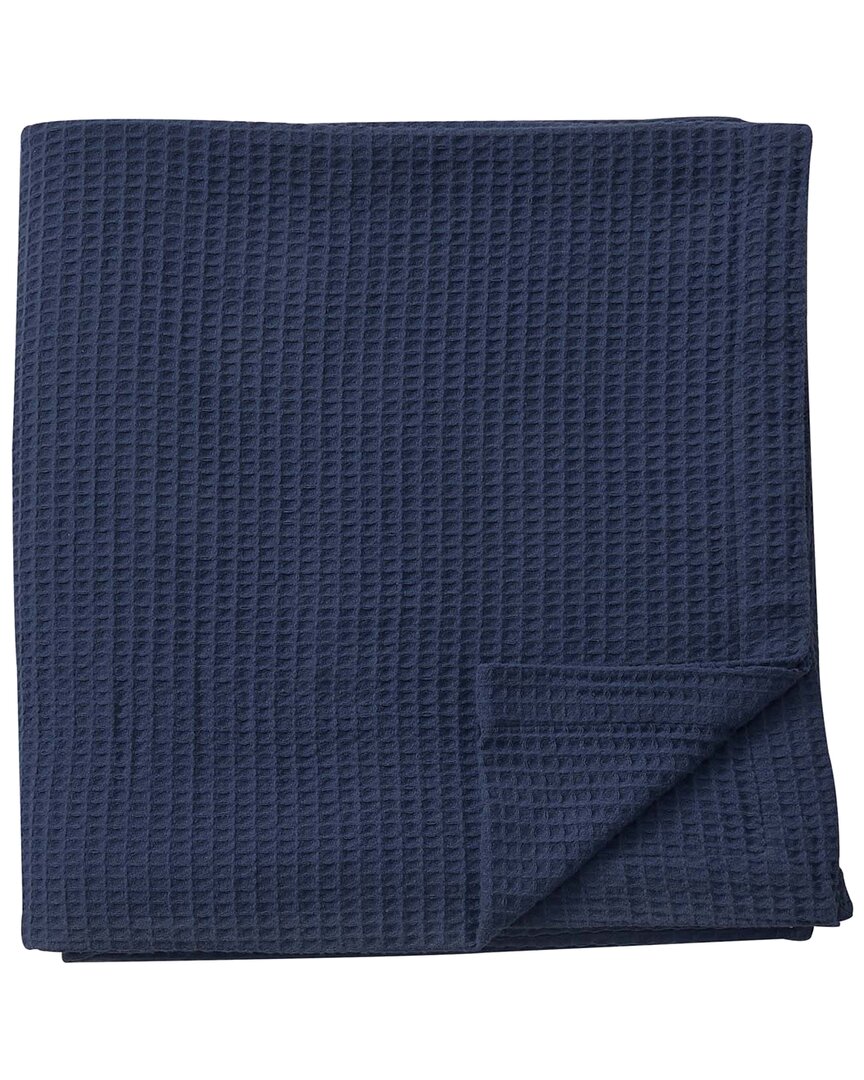 Linery & Co Waffle Weave Textured Cotton Blanket In Blue
