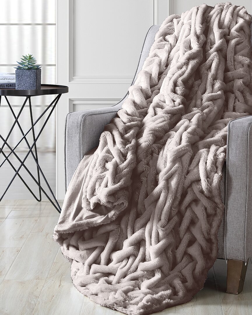 Modern Threads Luxury Braided Faux Fur Throw In Tan