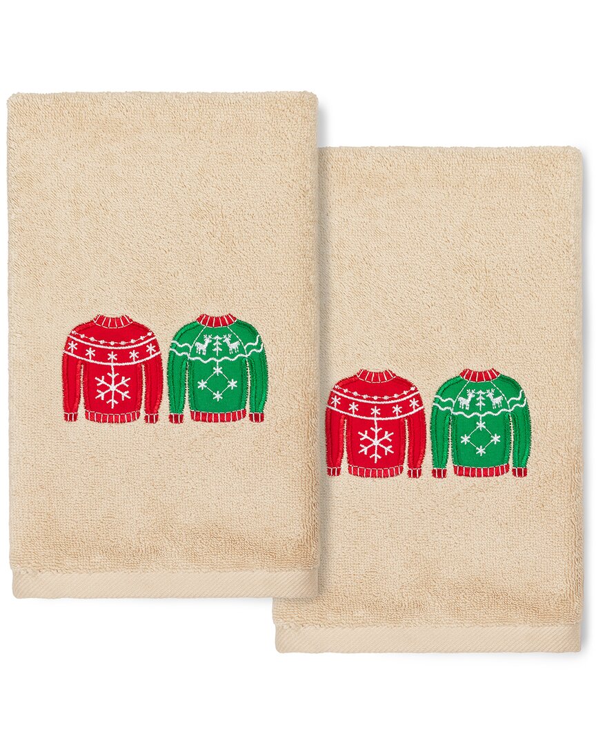 Linum Home Textiles Christmas Sweaters Sand Hand Towels (set Of 2) In Multi
