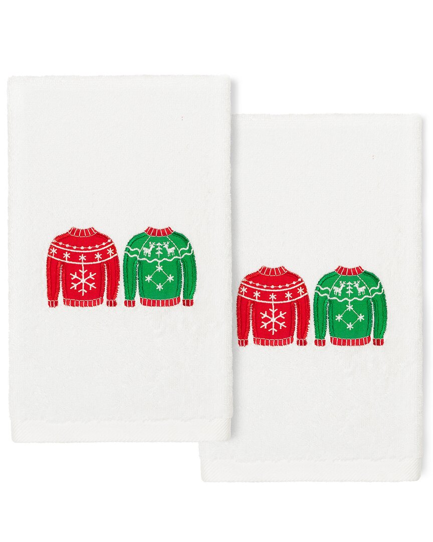 Linum Home Textiles Christmas Sweaters White Hand Towels (set Of 2)