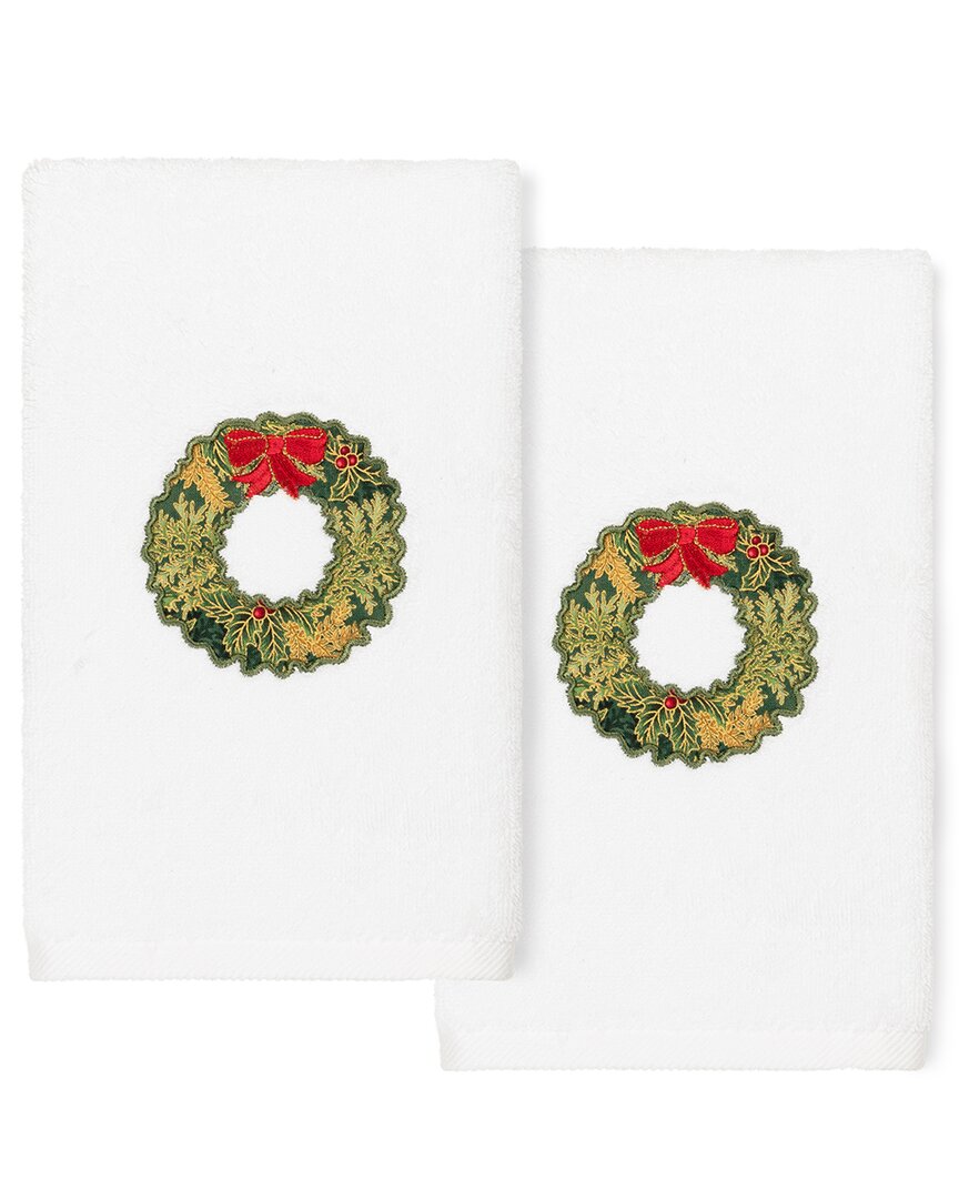 Linum Home Textiles Christmas Wreath White Hand Towels (set Of 2)