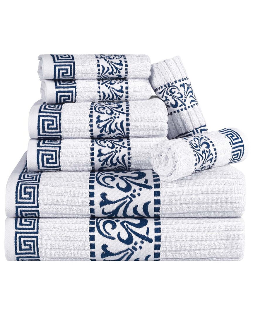 Superior Athens Cotton 8pc Towel Set With Greek Scroll & Floral Pattern