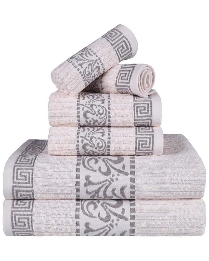 SUPERIOR SUPERIOR ATHENS COTTON 6PC ASSORTED TOWEL SET WITH GREEK SCROLL & FLORAL  PATTERN