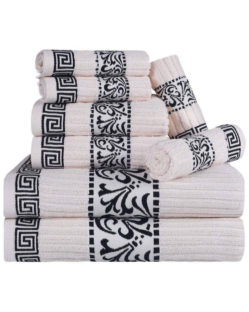 Superior Athens Cotton 8pc Towel Set With Greek Scroll & Floral Pattern