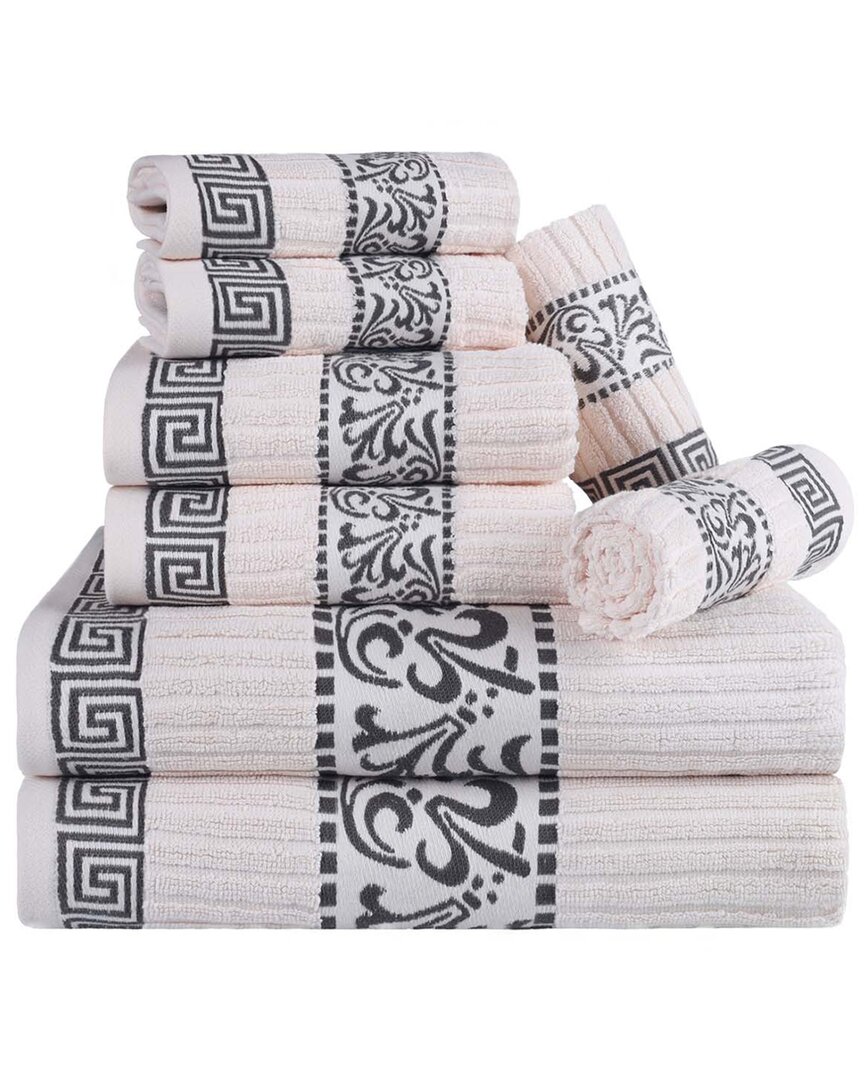 SUPERIOR SUPERIOR ATHENS COTTON 8PC TOWEL SET WITH GREEK SCROLL & FLORAL PATTERN