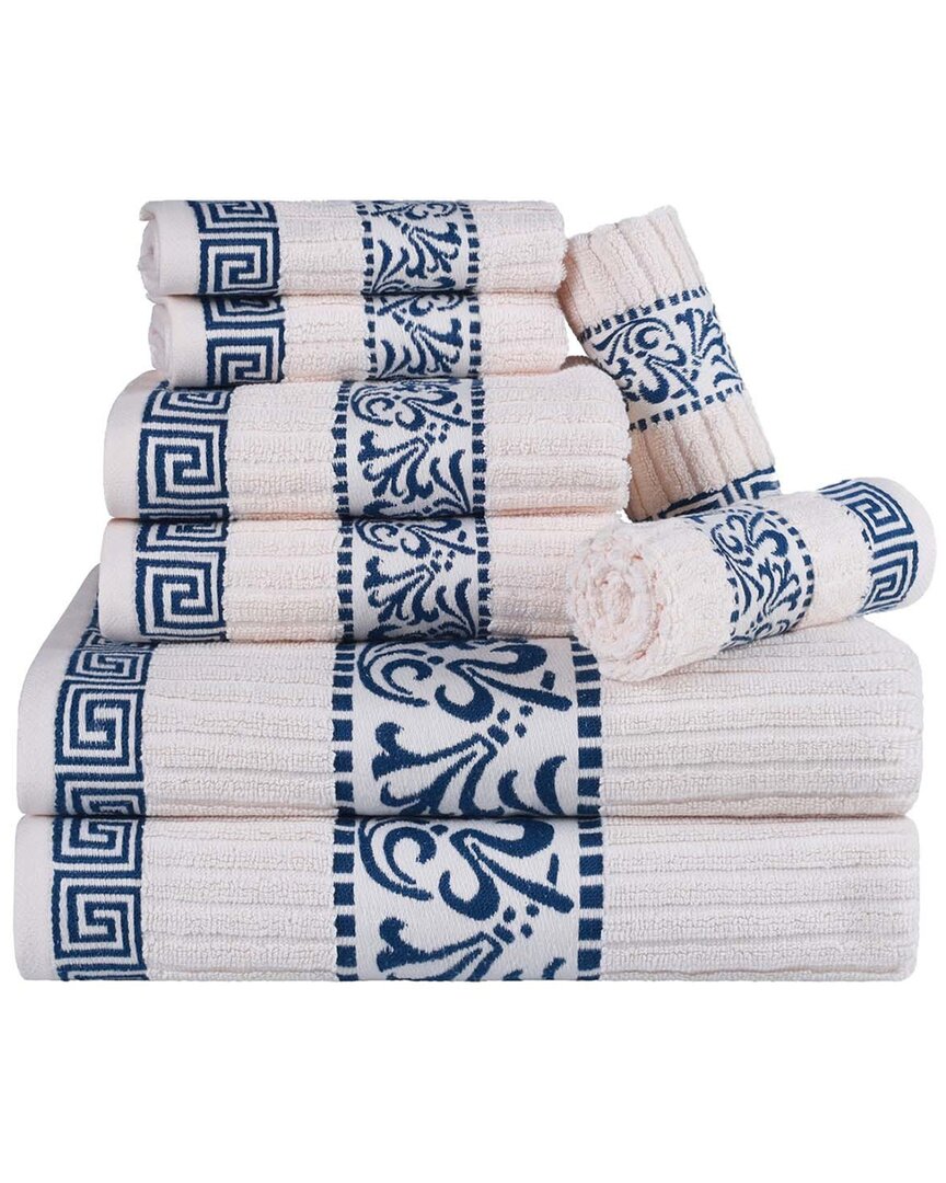 Superior Athens Cotton 8pc Towel Set With Greek Scroll & Floral Pattern