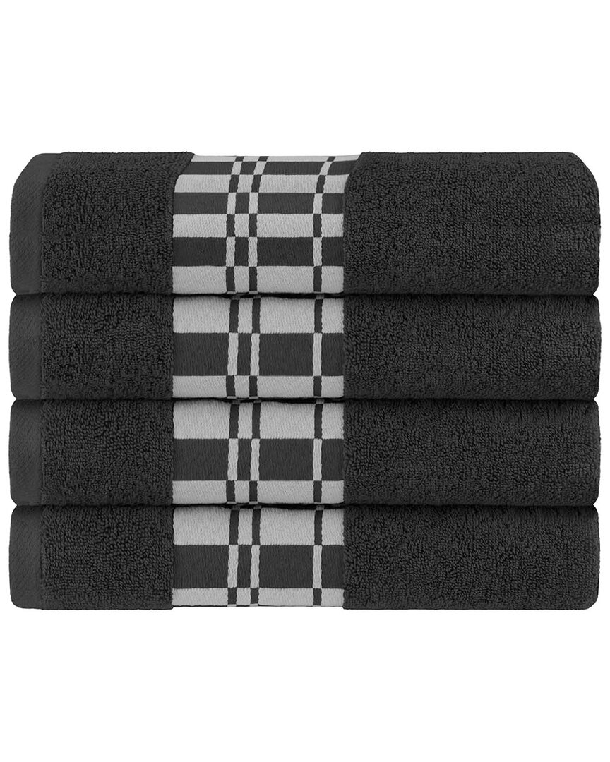 Superior Larissa Cotton 4pc Bath Towel Set With Geometric Embroidered Border