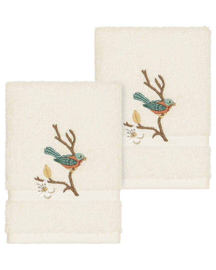 Linum Home Textiles Turkish Cotton Spring Time 2pc Embellished Washcloth Set In Cream
