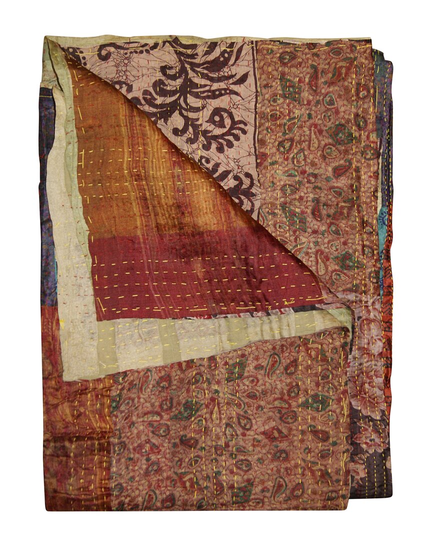 Taj Hotel Natural Group Kantha Silk Throw In Orange