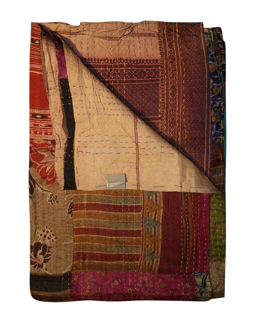 Taj Hotel Natural Group Kantha Silk Throw In Brown