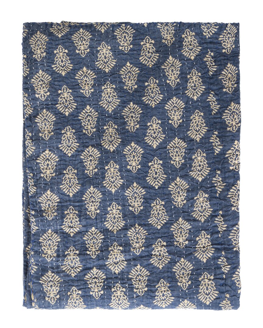 Taj Hotel Natural Group Kantha Cotton Throw In Blue