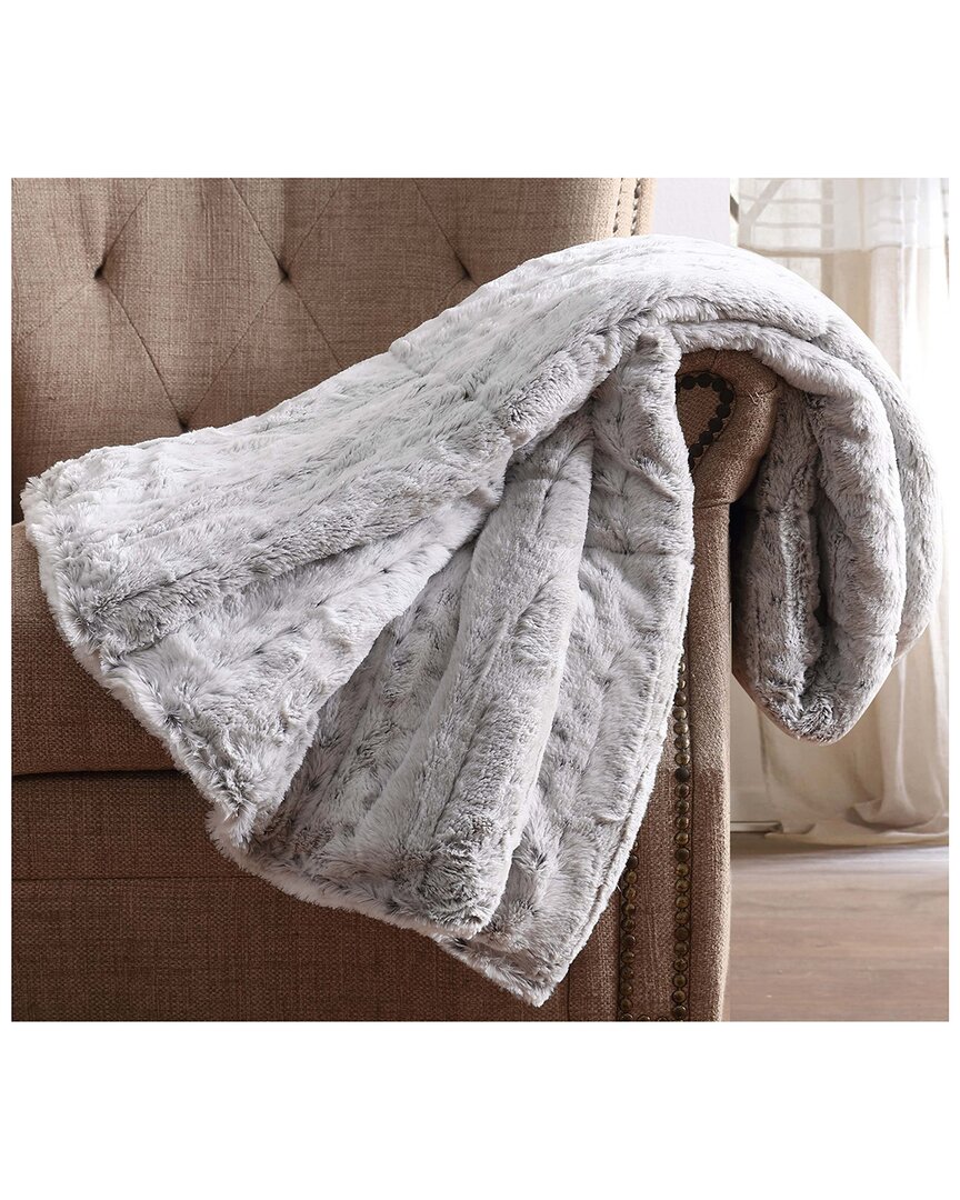 Christian Siriano Snow Leopard Fur Filled Neutral Throw With Gift Box
