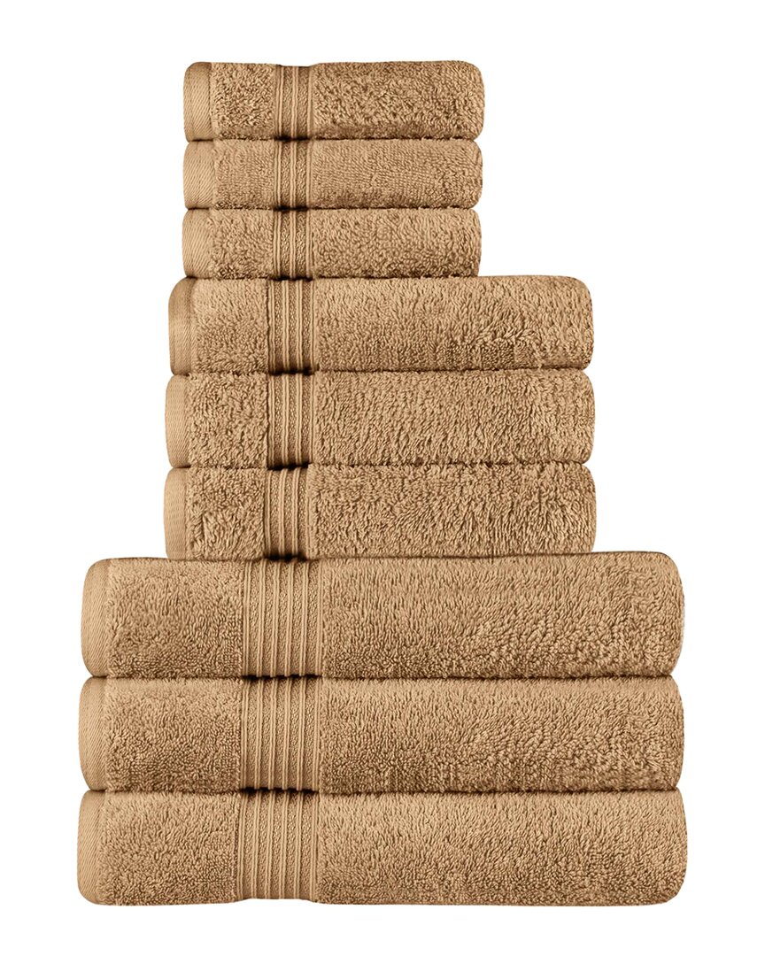 Superior Egyptian Cotton 9pc Highly Absorbent Solid Ultra Soft Towel Set In Brown