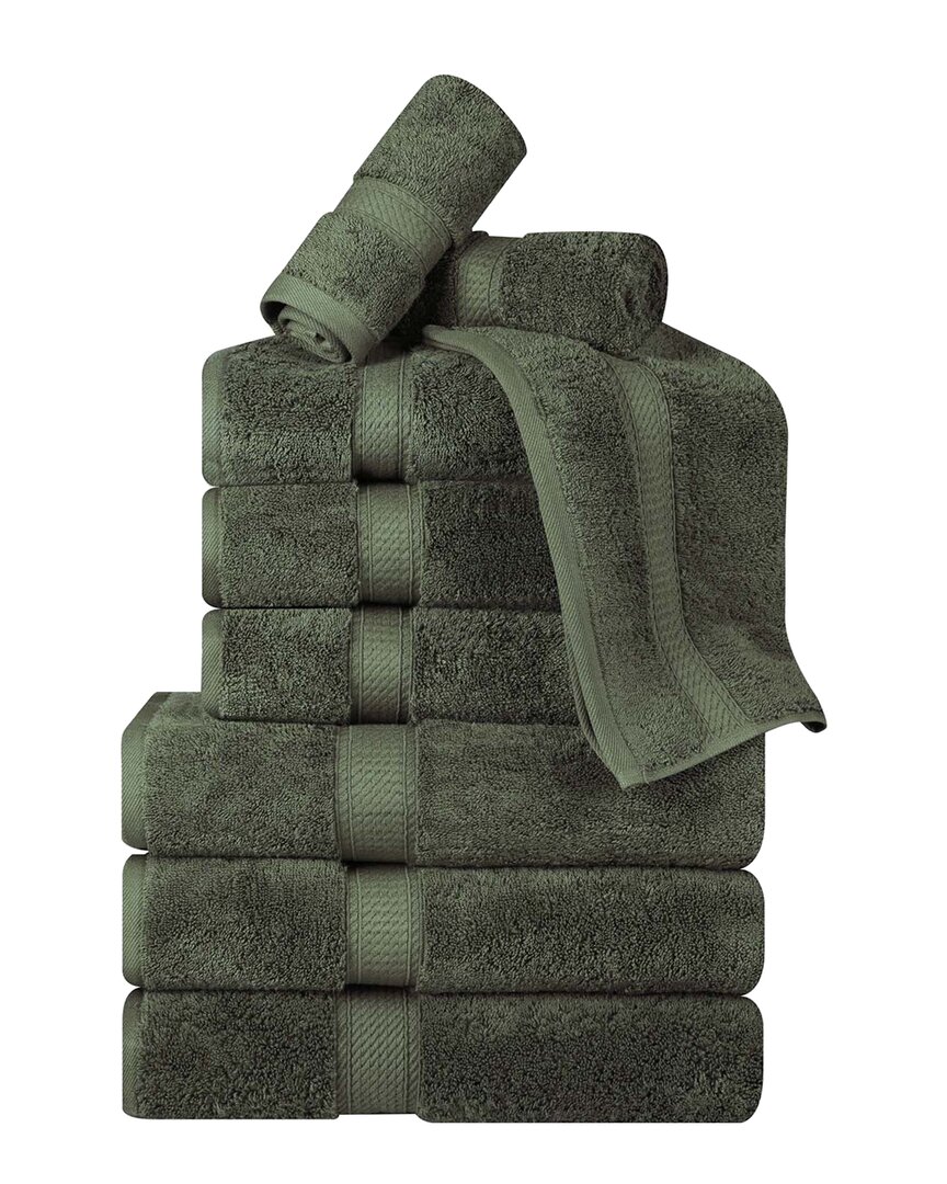 Superior Egyptian Cotton 9pc Plush Heavyweight Absorbent Luxury Soft Towel Set In Green