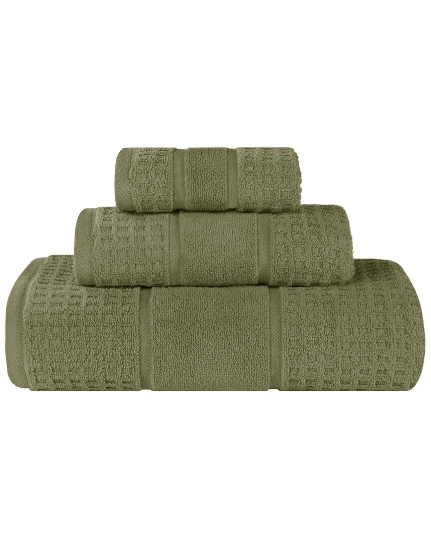 Superior 3pc Zero Twist Cotton Waffle Honeycomb Plush Soft Absorbent Towel Set In Green
