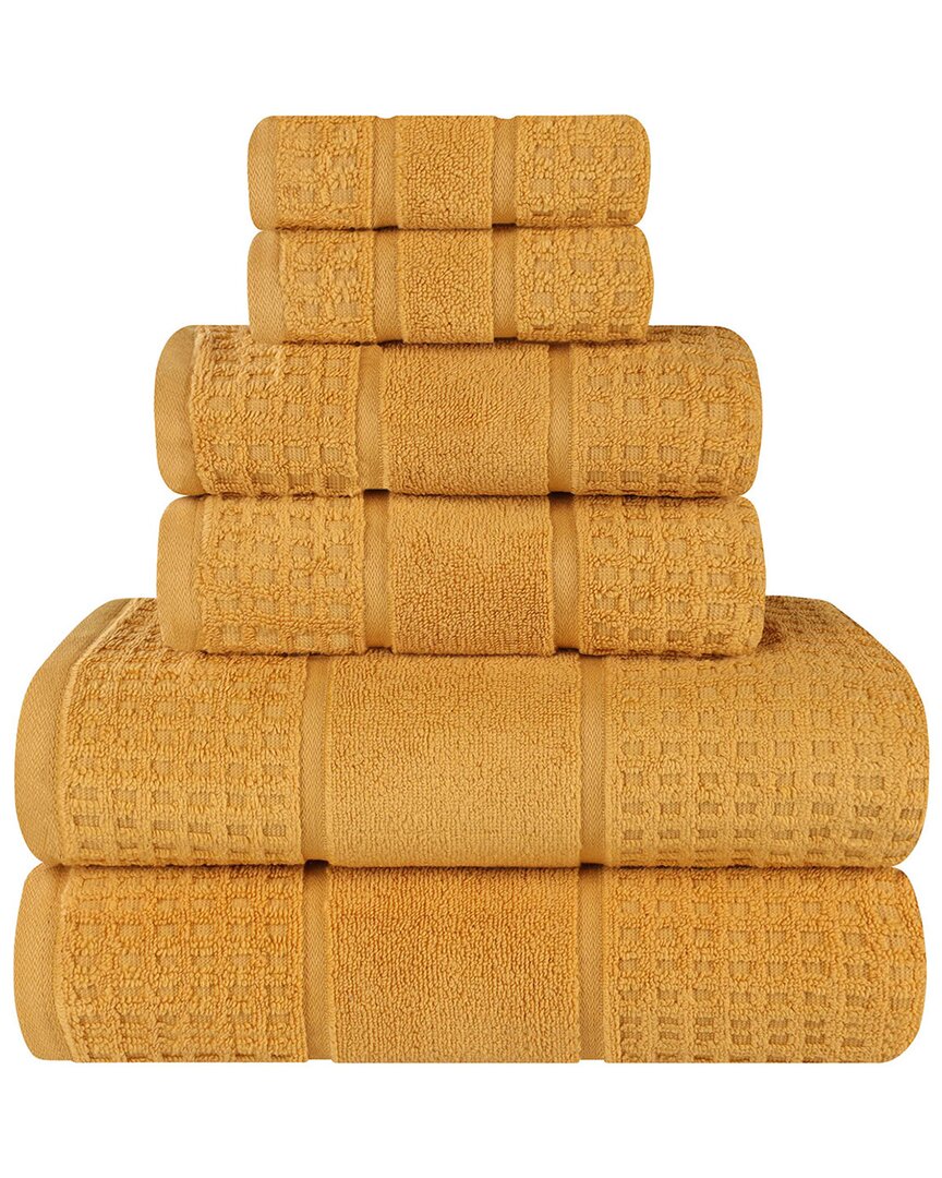 SUPERIOR SUPERIOR 6PC ZERO TWIST COTTON WAFFLE HONEYCOMB PLUSH SOFT ABSORBENT TOWEL SET 