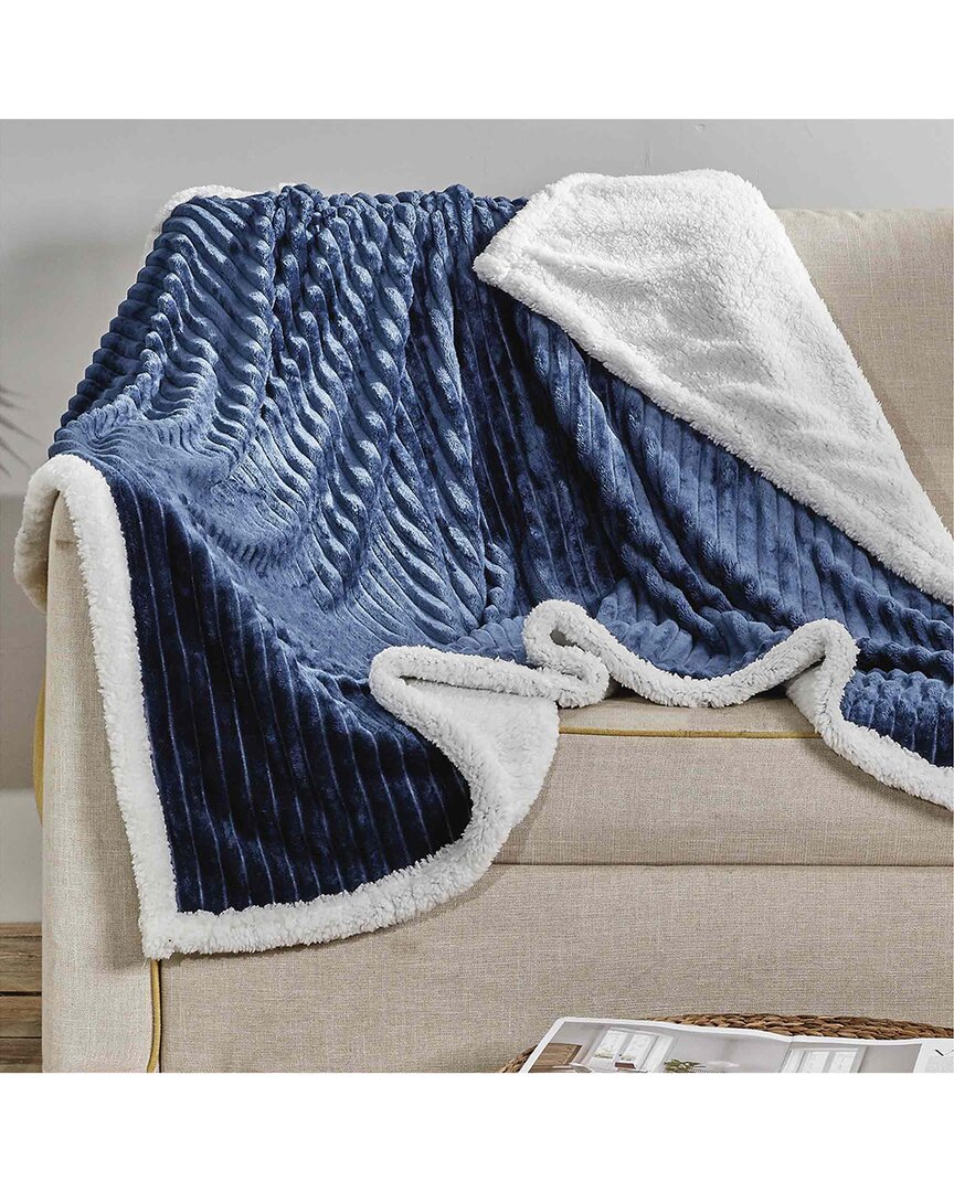 Luxury Home Textured Reversible Sherpa Plush Throw Blanket