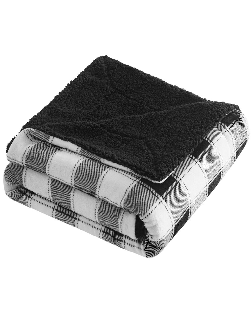 Sutton Home Printed Velvet To Solid Sherpa Throw Blanket In Black