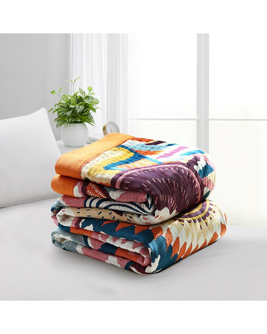 Unikome Boho Cotton Throw Blanket With Sunrise Design