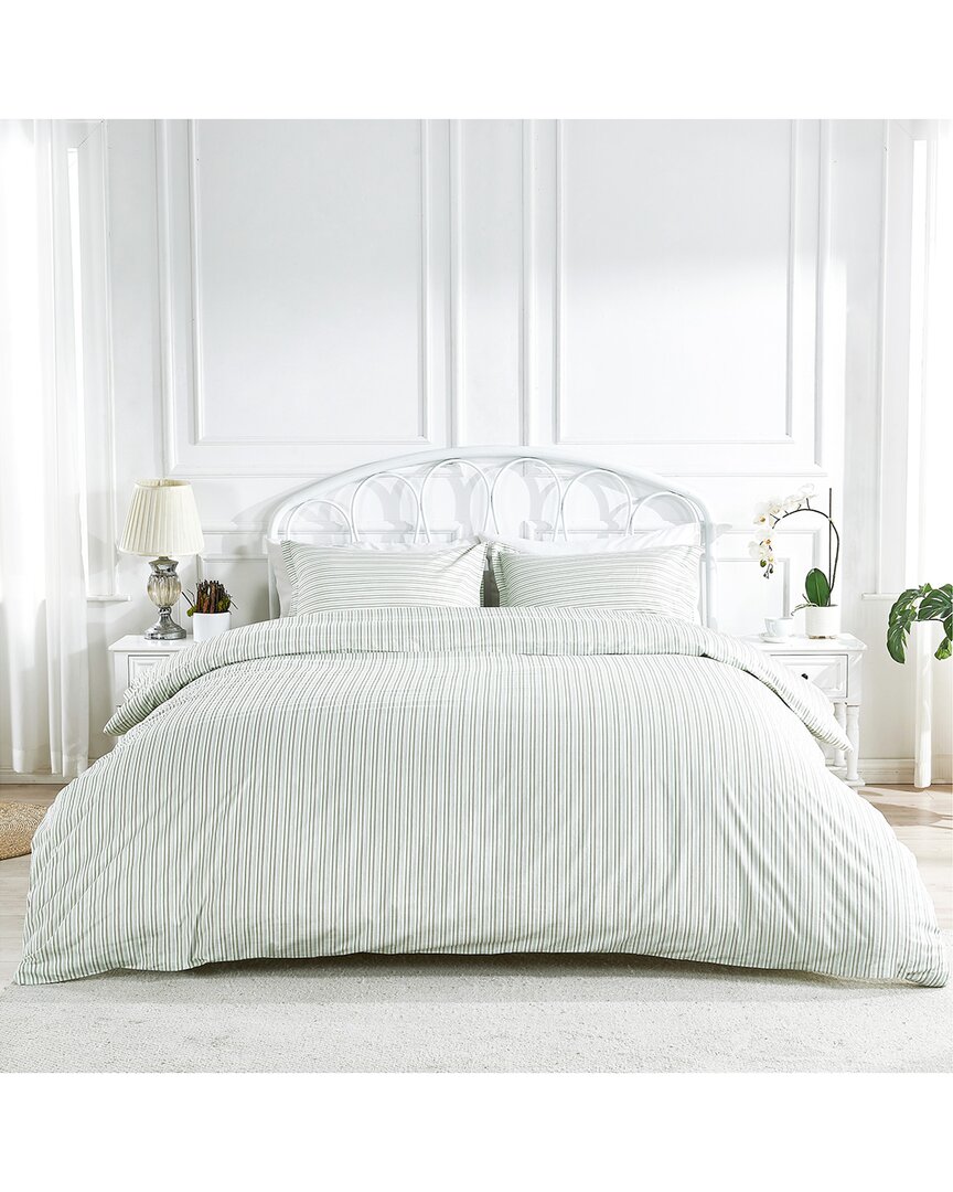 Melange Home 200 Thread Count Cotton Percale Shirt Stripe Duvet Set